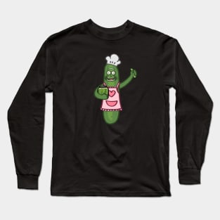 Chef pickle holding jar of pickles cartoon Long Sleeve T-Shirt